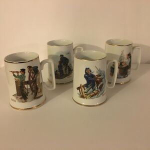 Norman Rockwell MuseumCoffee Mug Set of 4 Looking Out to Sea & 3 More VTG 1985